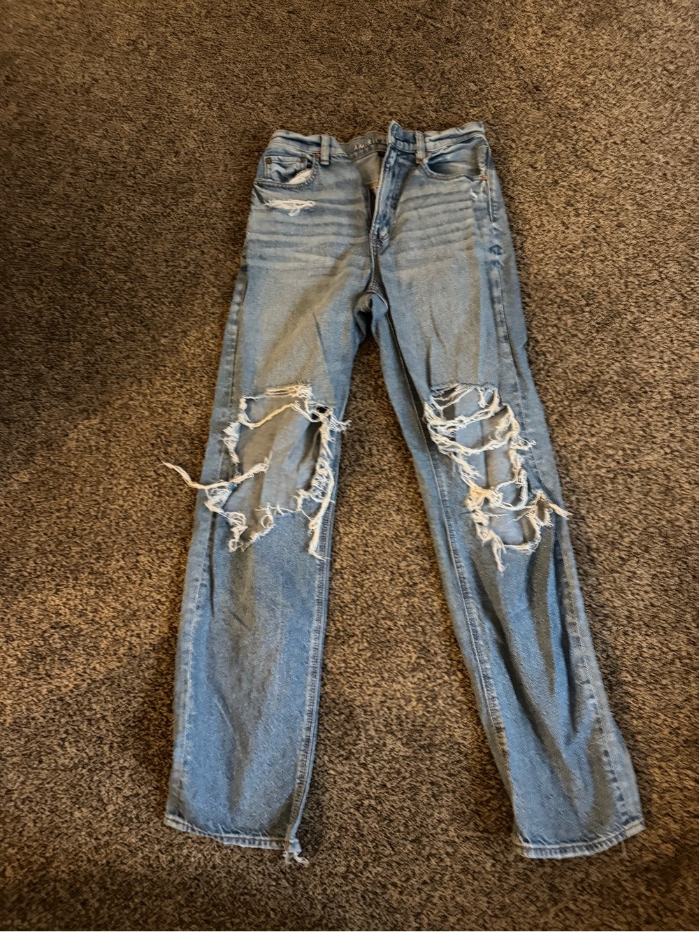 American Eagle Outfitters Light Blue Ripped Straight Leg Jeans